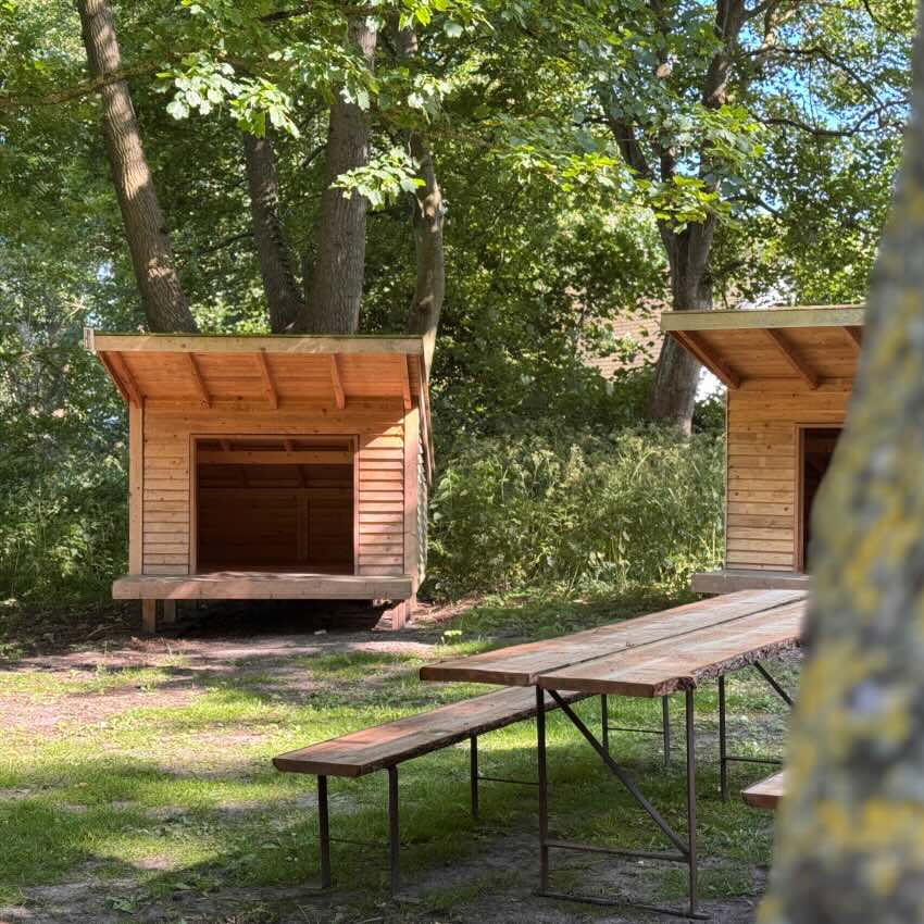 Overnat i shelter, med morgenmad, blandt øens kaniner hos Campingpladsen Endelave